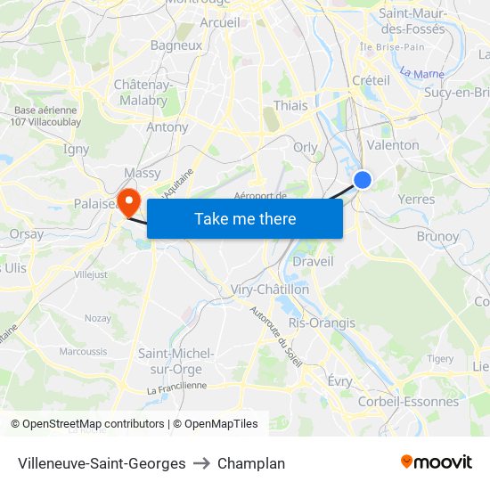 Villeneuve-Saint-Georges to Champlan map