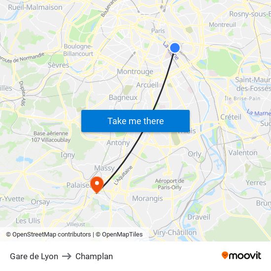 Gare de Lyon to Champlan map