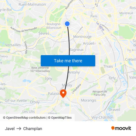 Javel to Champlan map