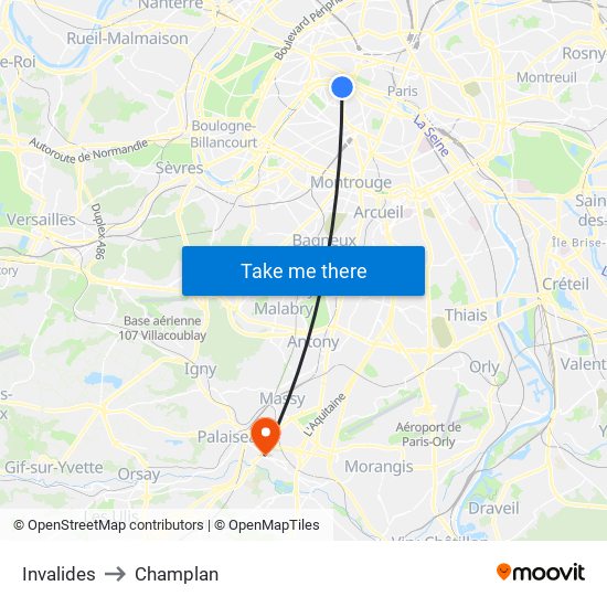 Invalides to Champlan map