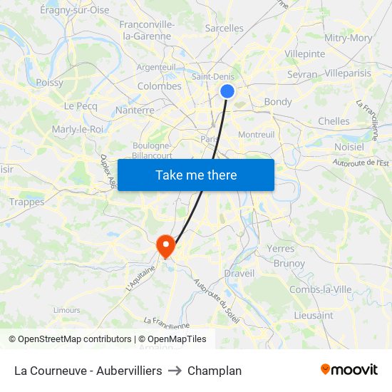 La Courneuve - Aubervilliers to Champlan map