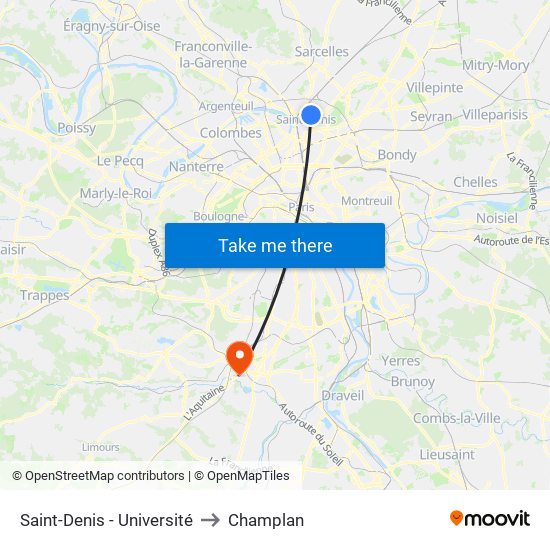 Saint-Denis - Université to Champlan map