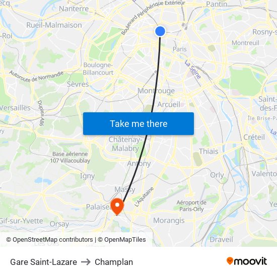 Gare Saint-Lazare to Champlan map