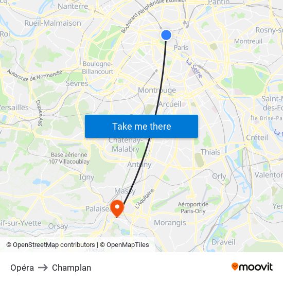 Opéra to Champlan map