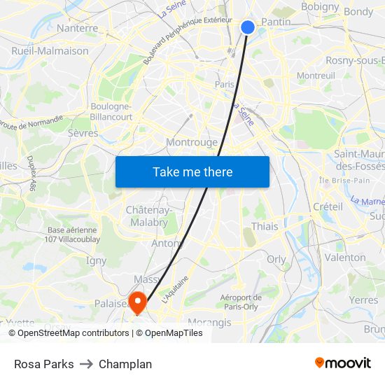 Rosa Parks to Champlan map