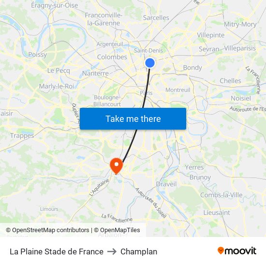 La Plaine Stade de France to Champlan map