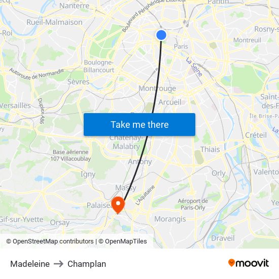 Madeleine to Champlan map