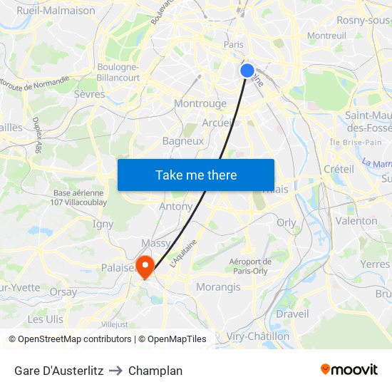 Gare D'Austerlitz to Champlan map