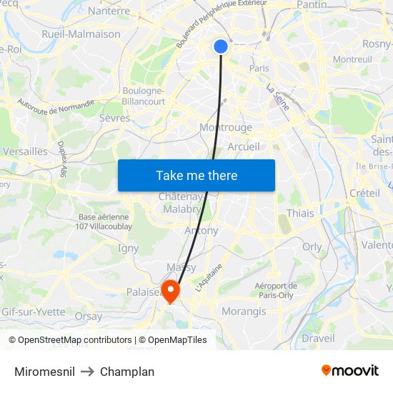 Miromesnil to Champlan map