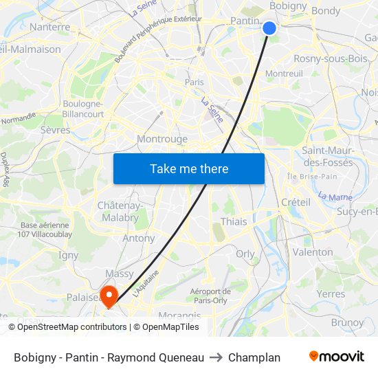 Bobigny - Pantin - Raymond Queneau to Champlan map