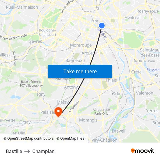 Bastille to Champlan map