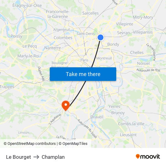 Le Bourget to Champlan map