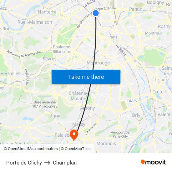 Porte de Clichy to Champlan map