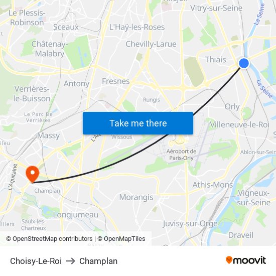 Choisy-Le-Roi to Champlan map