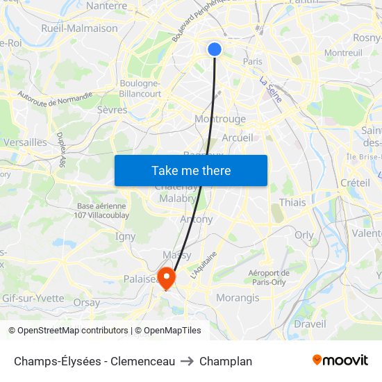 Champs-Élysées - Clemenceau to Champlan map