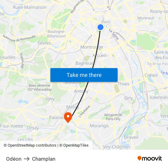 Odéon to Champlan map