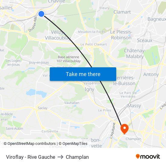 Viroflay - Rive Gauche to Champlan map