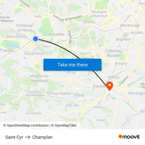 Saint-Cyr to Champlan map