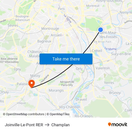 Joinville-Le-Pont RER to Champlan map