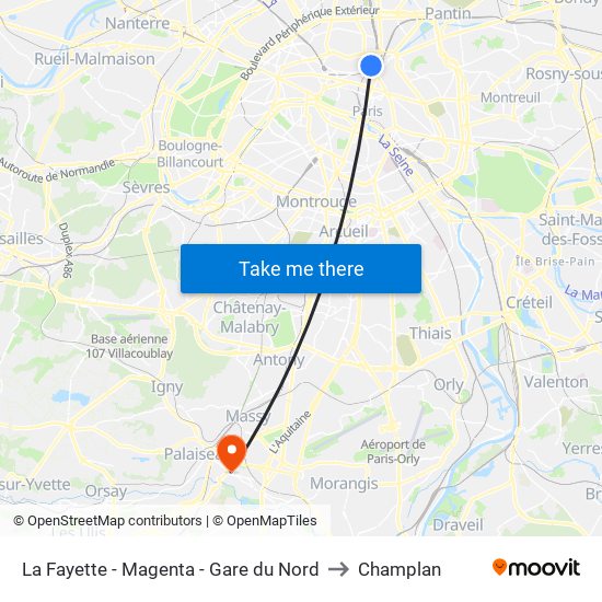 La Fayette - Magenta - Gare du Nord to Champlan map