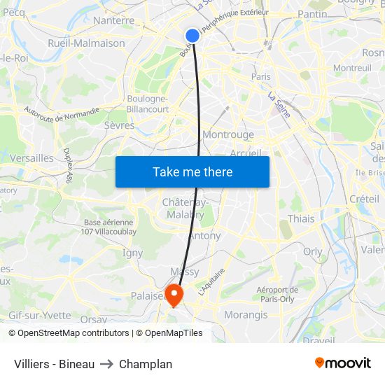 Villiers - Bineau to Champlan map