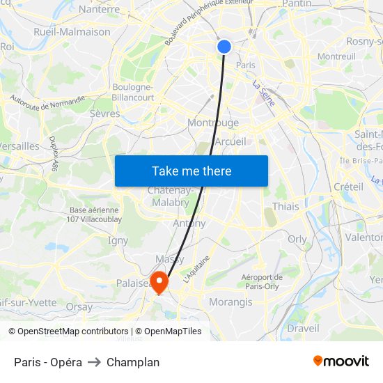 Paris - Opéra to Champlan map