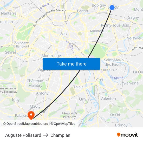 Auguste Polissard to Champlan map