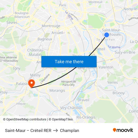 Saint-Maur – Créteil RER to Champlan map