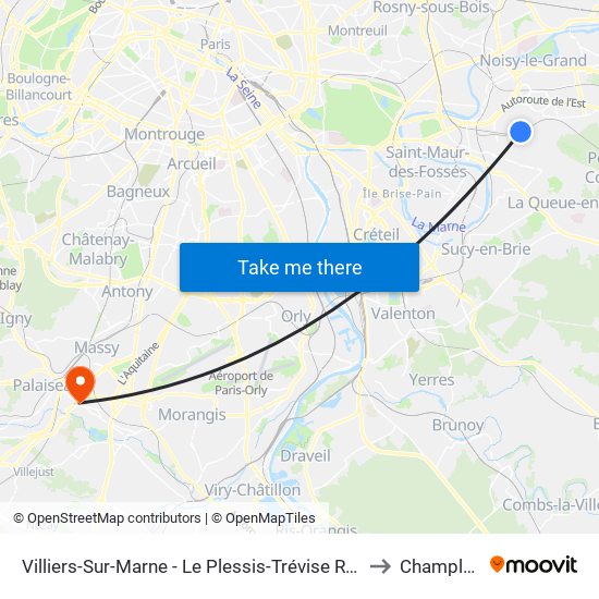 Villiers-Sur-Marne - Le Plessis-Trévise RER to Champlan map