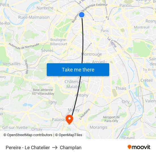 Pereire - Le Chatelier to Champlan map