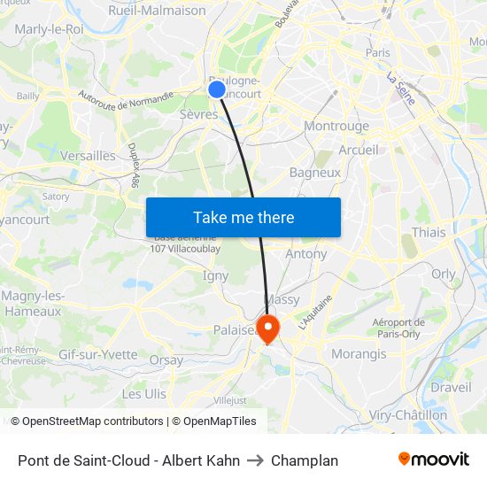 Pont de Saint-Cloud - Albert Kahn to Champlan map