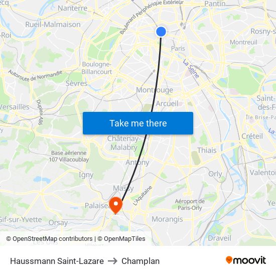 Haussmann Saint-Lazare to Champlan map