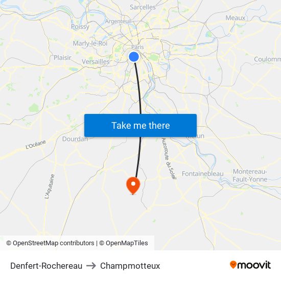 Denfert-Rochereau to Champmotteux map
