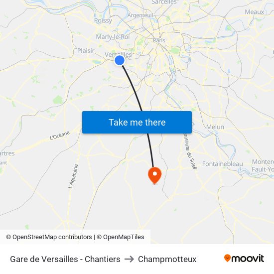 Gare de Versailles - Chantiers to Champmotteux map