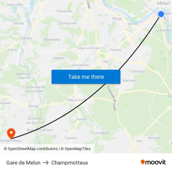 Gare de Melun to Champmotteux map