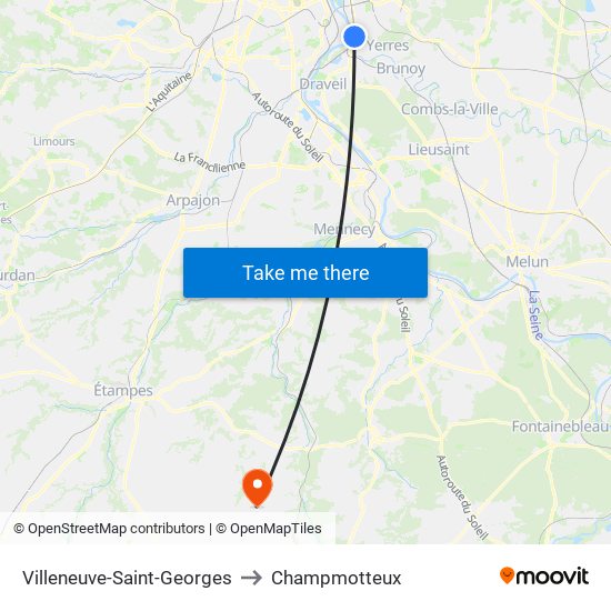 Villeneuve-Saint-Georges to Champmotteux map