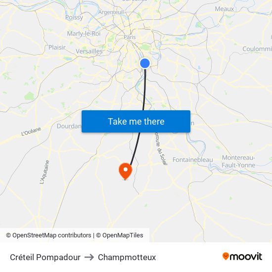 Créteil Pompadour to Champmotteux map