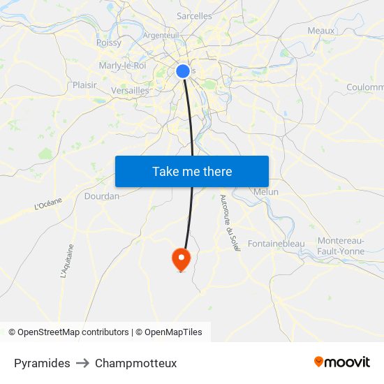 Pyramides to Champmotteux map