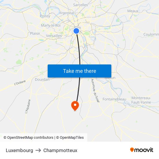 Luxembourg to Champmotteux map