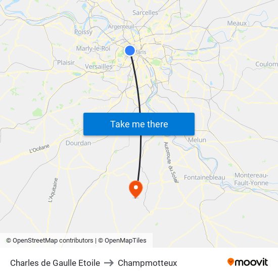 Charles de Gaulle Etoile to Champmotteux map