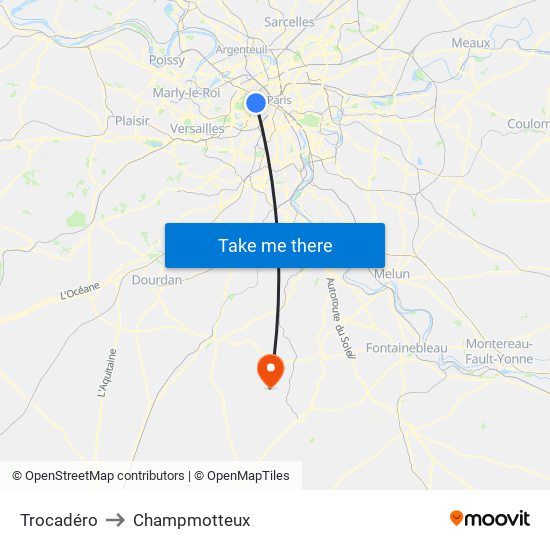 Trocadéro to Champmotteux map