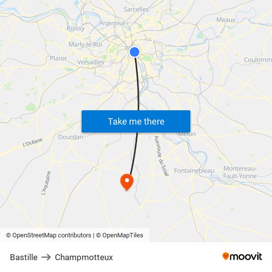 Bastille to Champmotteux map