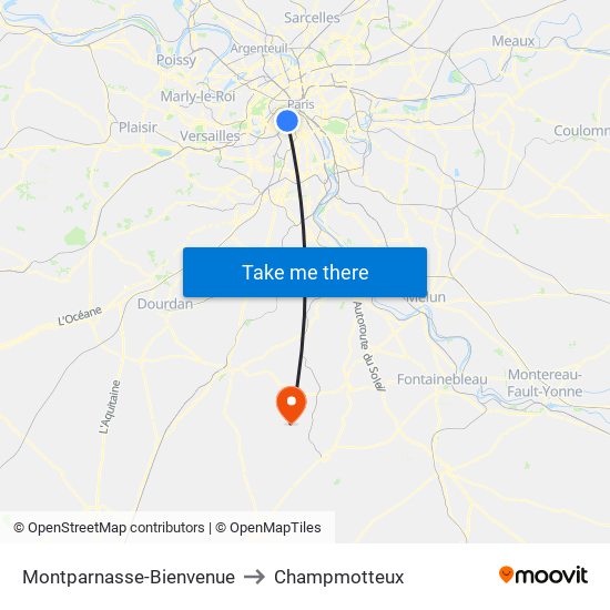 Montparnasse-Bienvenue to Champmotteux map