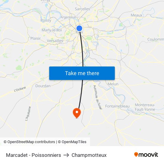 Marcadet - Poissonniers to Champmotteux map