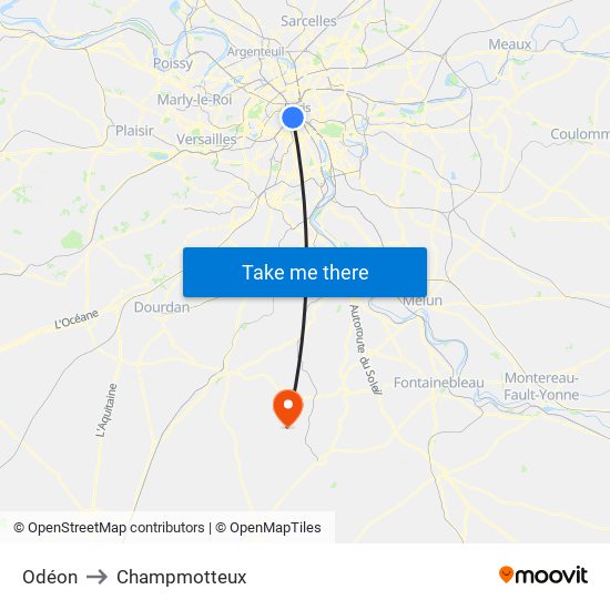 Odéon to Champmotteux map