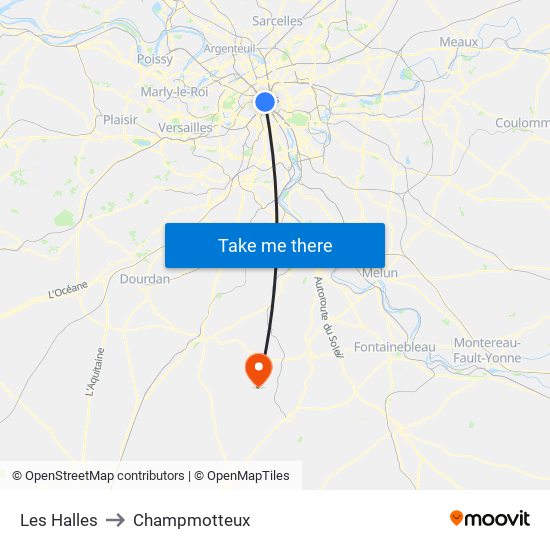 Les Halles to Champmotteux map