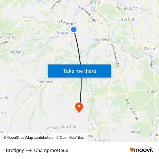 Brétigny to Champmotteux map