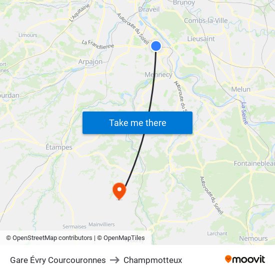 Gare Évry Courcouronnes to Champmotteux map