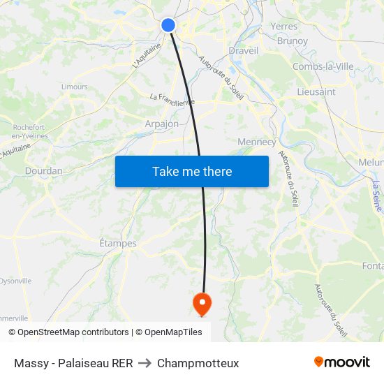 Massy - Palaiseau RER to Champmotteux map