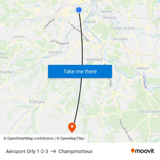 Aéroport Orly 1-2-3 to Champmotteux map